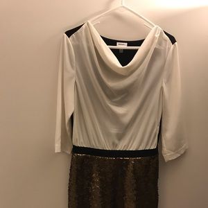 DKNYC White and gold evening dress